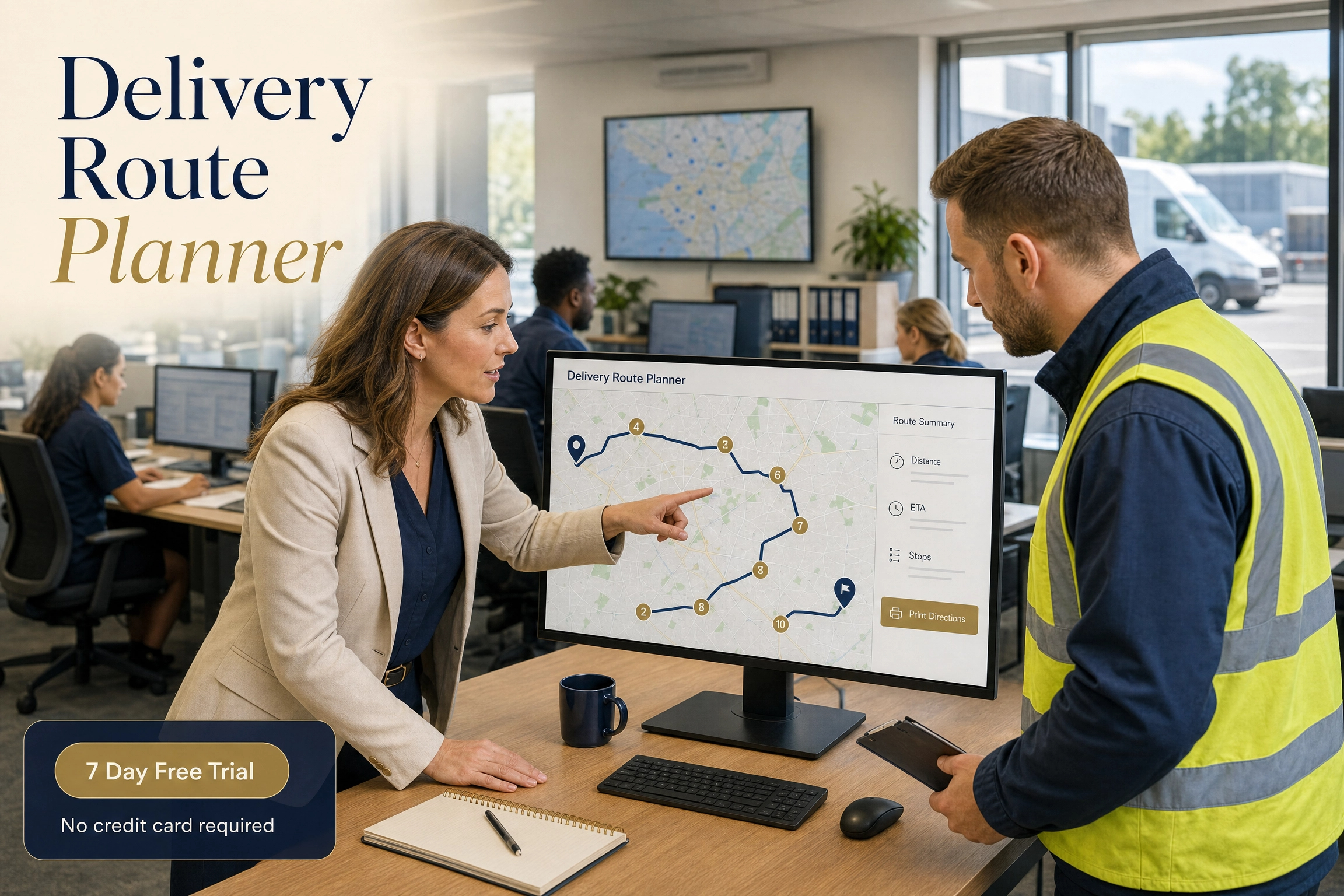 Delivery Route Planner used by a dispatcher and delivery driver to review a multi-stop route