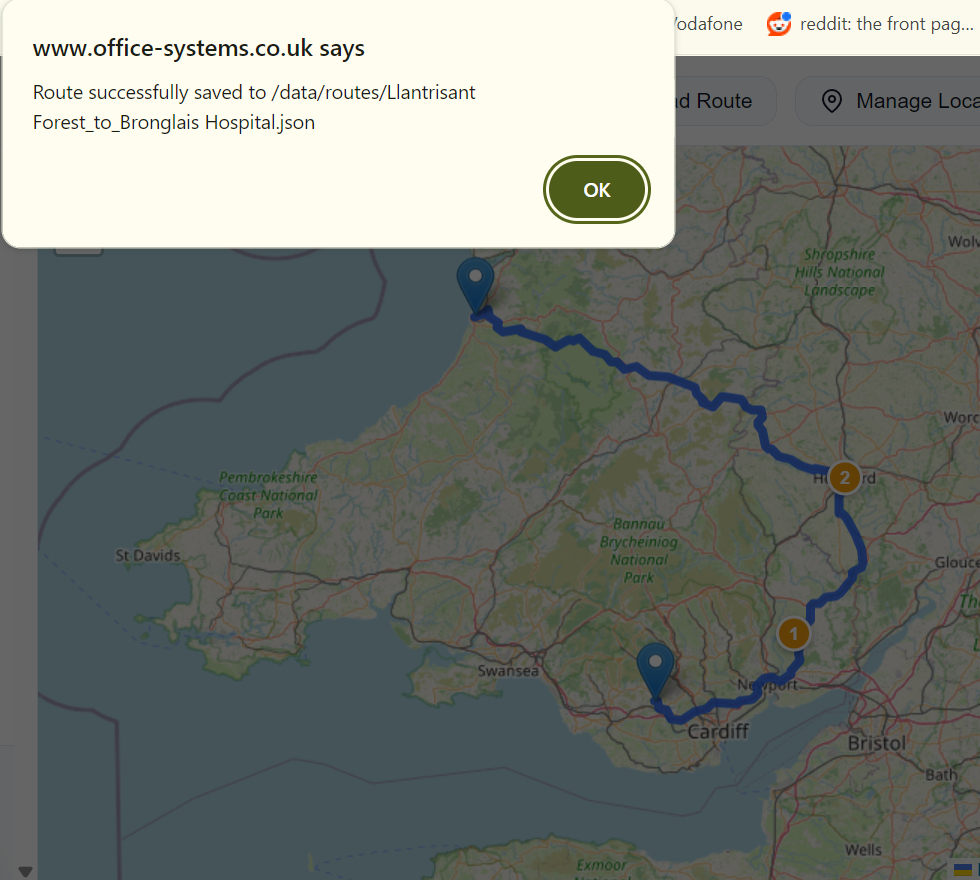 Save Route control in the Delivery Route Planner