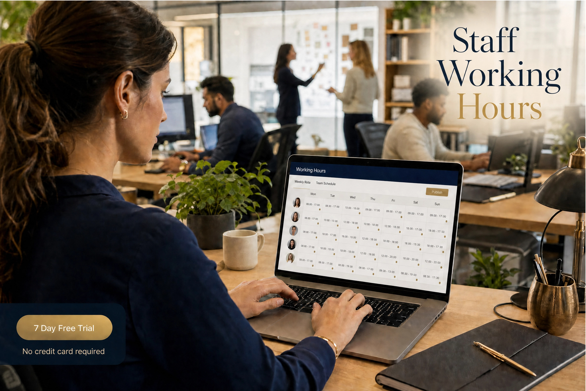 Working Hours timesheet software for recording employee start, finish and break times